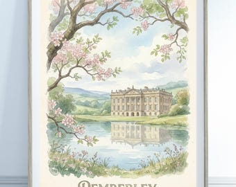Pemberley Print - Pride and Prejudice, Spring Blossom Lake Art