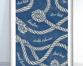 Nautical Knot Poster | Sailing Knots Print | Rope Knot Wall Art | Sailor Gift | Coastal Decor | Boat Enthusiast Gift | Maritime Office Print