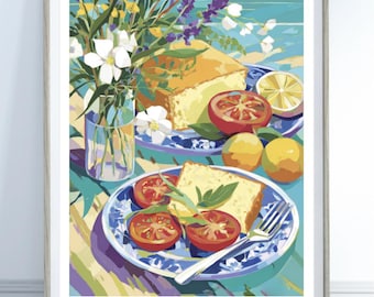 Good Food Good Mood Kitchen Print | Italian Kitchen Wall Art | Lemon & Tomato Poster | Mediterranean Food | Dining Room Decor Food Lover