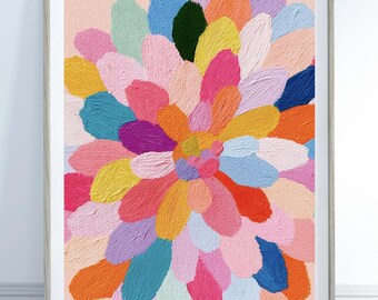 Colourful Abstract Floral Print | Modern Flower Wall Art | Pink Botanical Poster | Maximalist Decor | Contemporary Floral Artwork