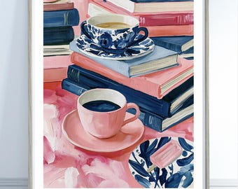 Books Coffee Books Print | Book Lover Wall Art | Reading Nook Decor | Coffee Lover Poster | Literary Wall Art | Bookish Gift | Library Decor