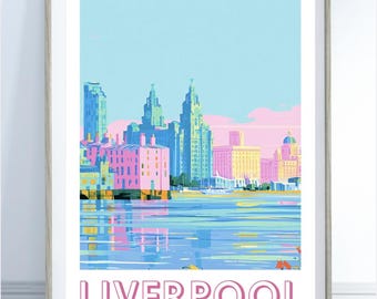 Liverpool Skyline Colourful Art Print Wall Poster