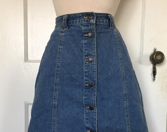 90s Liz Claiborne Button Up Denim Skirt - Size Large L 30 W30