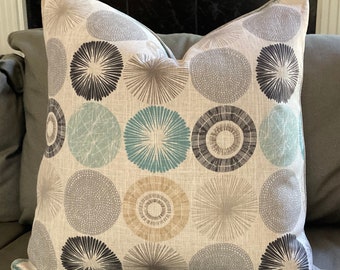 Blue grey silver circles pillow cover modern geometric designer fabric 25 inch square euro sham