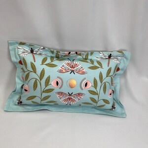 Anthropologie Butterfly Luna Moon Pillow with Polyfil Insert • Copper Floral Boho Eclectic Decor Blue Cotton (18x11 Insert Space) image 1