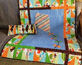 Kite Throw Kite Quilt Lime Green Black and White Handmade Quilt with Kite