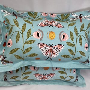 Anthropologie Butterfly Luna Moon Pillow with Polyfil Insert • Copper Floral Boho Eclectic Decor Blue Cotton (18x11 Insert Space) image 5