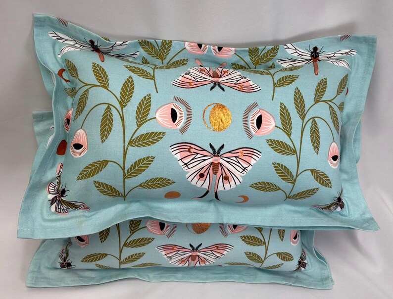 Anthropologie Butterfly Luna Moon Pillow with Polyfil Insert • Copper Floral Boho Eclectic Decor Blue Cotton (18x11 Insert Space) image 5