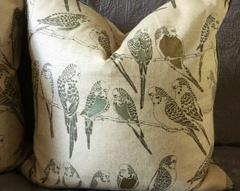 Birds metallic pillow cover || metallic splashes of color || decorator linen || metallic blue cord edge || 22 inch square || zipper