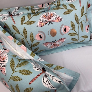 Anthropologie Butterfly Luna Moon Pillow with Polyfil Insert • Copper Floral Boho Eclectic Decor Blue Cotton (18x11 Insert Space) image 6