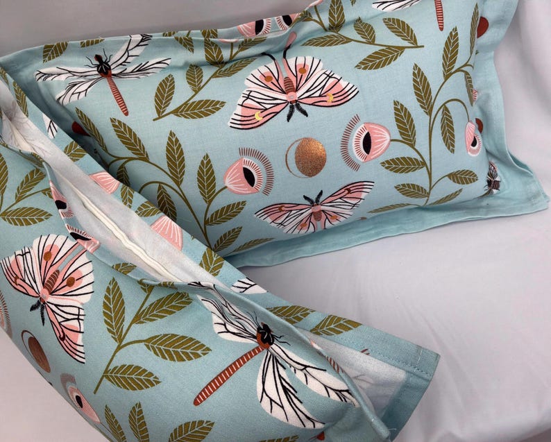 Anthropologie Butterfly Luna Moon Pillow with Polyfil Insert • Copper Floral Boho Eclectic Decor Blue Cotton (18x11 Insert Space) image 6