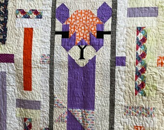 Llama quilt twin multicolor white handmade quality cotton 76x90 inch