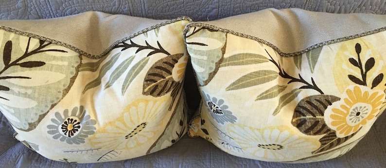 Cream ivory grey yellow brown modern floral leaf designer throw pillow cover 19 inch square with corded edge