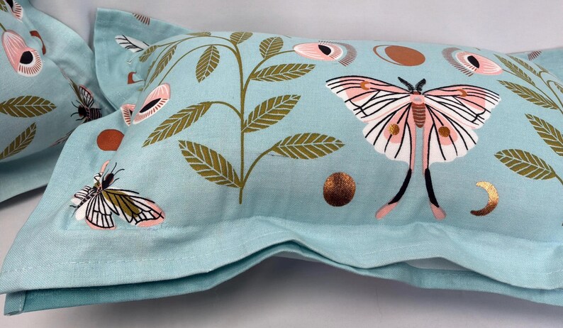 Anthropologie Butterfly Luna Moon Pillow with Polyfil Insert • Copper Floral Boho Eclectic Decor Blue Cotton (18x11 Insert Space) image 8