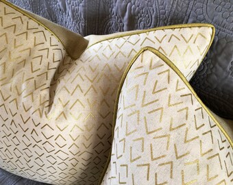 Beige gold pillow cover Chill Mochi Linen Gold Frost modern tan gold designer print 20 inches square + corded edge + zipper