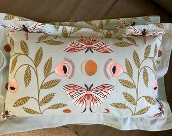 Blue copper butterfly lumbar pillow cover 21x13 inch rectangle Anthropologie print