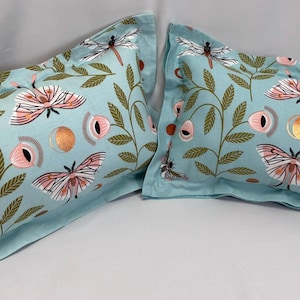 Anthropologie Butterfly Luna Moon Pillow with Polyfil Insert • Copper Floral Boho Eclectic Decor Blue Cotton (18x11 Insert Space) image 7