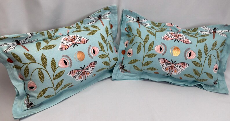 Anthropologie Butterfly Luna Moon Pillow with Polyfil Insert • Copper Floral Boho Eclectic Decor Blue Cotton (18x11 Insert Space) image 7