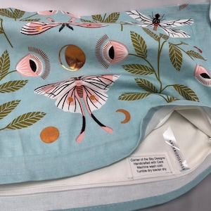 Anthropologie Butterfly Luna Moon Pillow with Polyfil Insert • Copper Floral Boho Eclectic Decor Blue Cotton (18x11 Insert Space) image 4