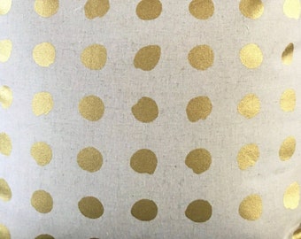 Beige linen gold dots modern designer pillow cover Chill Mochi Linen Zen Chic Gold Snowballs 19 inch square metallic gold cord edge
