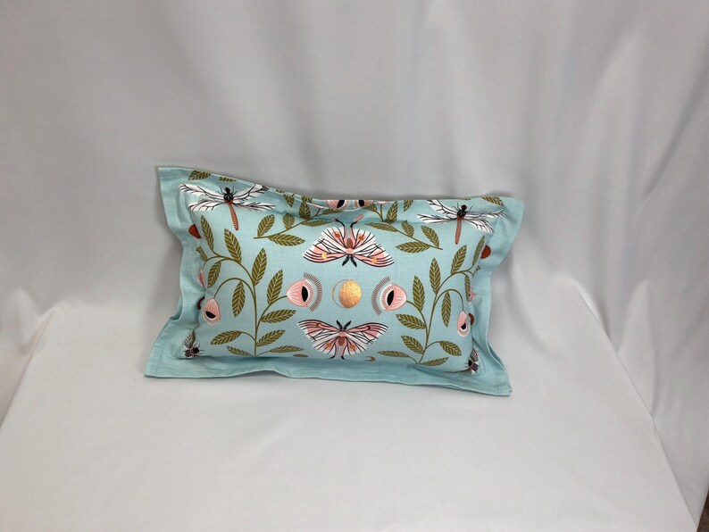 Anthropologie Butterfly Luna Moon Pillow with Polyfil Insert • Copper Floral Boho Eclectic Decor Blue Cotton (18x11 Insert Space) image 1