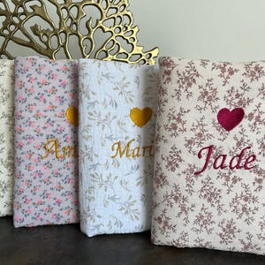 Embroidered heart health record cover / double cotton gauze / birth gift / gift