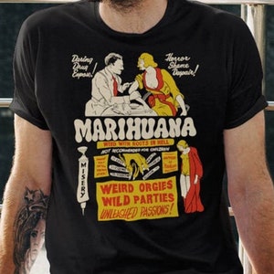 Vintage Anti-Marijuana Poster Unisex T-Shirt Retro Drug Propaganda Exploitation Movie Poster Tee image 1