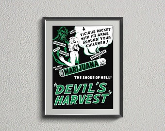 Devil's Harvest | Vintage Anti-Marijuana Poster Art | Retro Cannabis Propaganda Poster | Digital Print Download |