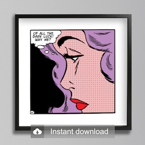 Customizable Pop Art | &quot;Why Me&quot; Vintage Comics Digital Print Download | Roy Lichtenstein Style