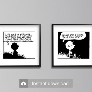 Inspirerende kunst aan de muur | Het leven is vreemd | Aanpasbare Charlie Brown, Pinda&#39;s Wall Art digitale print Instant Download