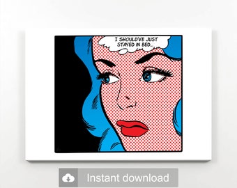 Anpassbare Pop Art | &quot;Stay in Bed&quot; Vintage Comics Digital Print Download | Roy Lichtenstein Style