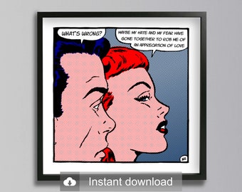 Personnalisable pop art | Impression numérique «haine et peur» téléchargement | Roy Lichtenstein style