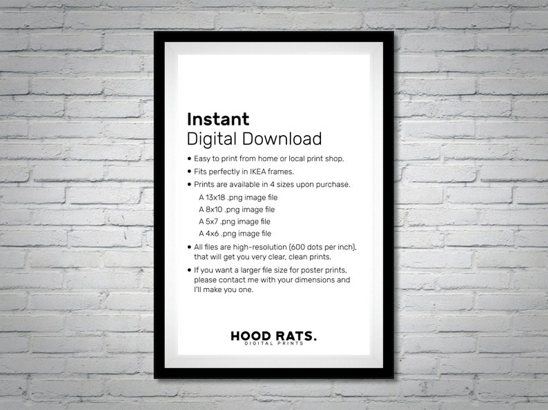 K&ouml;nnte beinhalten: Sofortiger digitaler Download f&uuml;r druckbare Kunst. Der Text beschreibt die verf&uuml;gbaren Dateigr&ouml;&szlig;en zum Kauf, darunter 13x18, 8x10, 5x7 und 4x6 Zoll. Der Text erw&auml;hnt auch, dass die Dateien hochaufl&ouml;send sind, 600 Punkte pro Zoll, und dass gr&ouml;&szlig;ere Gr&ouml;&szlig;en auf Anfrage verf&uuml;gbar sind.