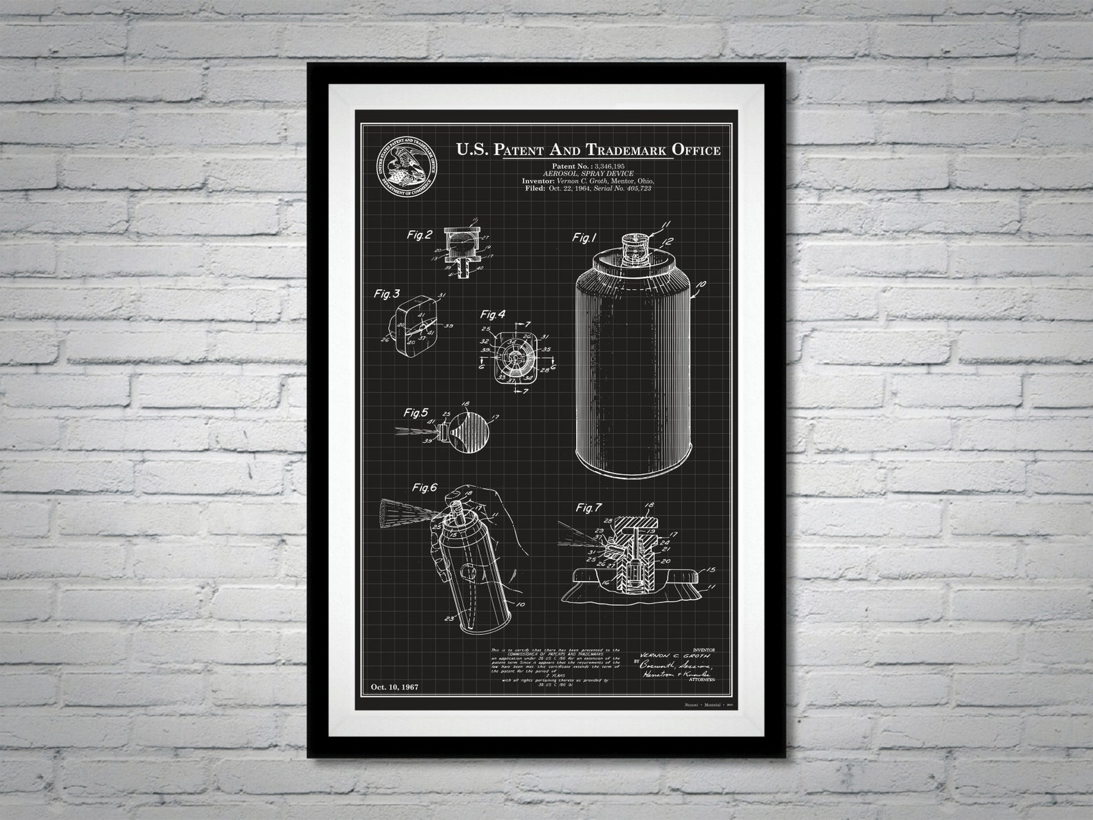 Spray Paint Can Patent Digital Print 3 Colors blue, Gray, Khaki