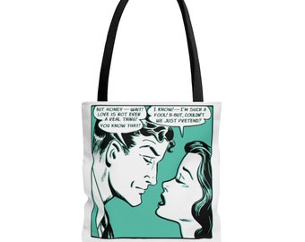 Fake Love Tote Bag | Vintage Retro Comics Roy Lichtenstein Style