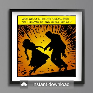 Customizable Pop Art | &quot;Falling Cities&quot; Vintage Comics Digital Print Download | Roy Lichtenstein Style