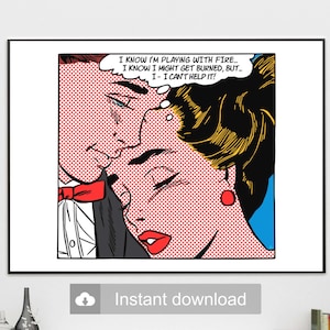 Customizable Pop Art | &quot;Playing With Fire&quot; Vintage Comics Digital Print Download | Roy Lichtenstein Style