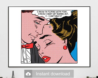 Customizable Pop Art | "Playing With Fire" Vintage Comics Digital Print Download | Roy Lichtenstein Style