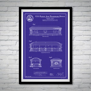 Coffin Patent Digital Print | 3 colors (Blue, Gray, Khaki) | Casket Invention Technical Drawing Digital Poster Download