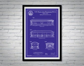 Coffin Patent Digital Print | 3 colors (Blue, Gray, Khaki) | Casket Invention Technical Drawing Digital Poster Download