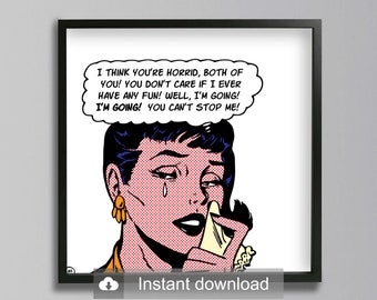 Personnalisable pop art | «Can’t stop me» Vintage Comics impression numérique Télécharger | Roy Lichtenstein style