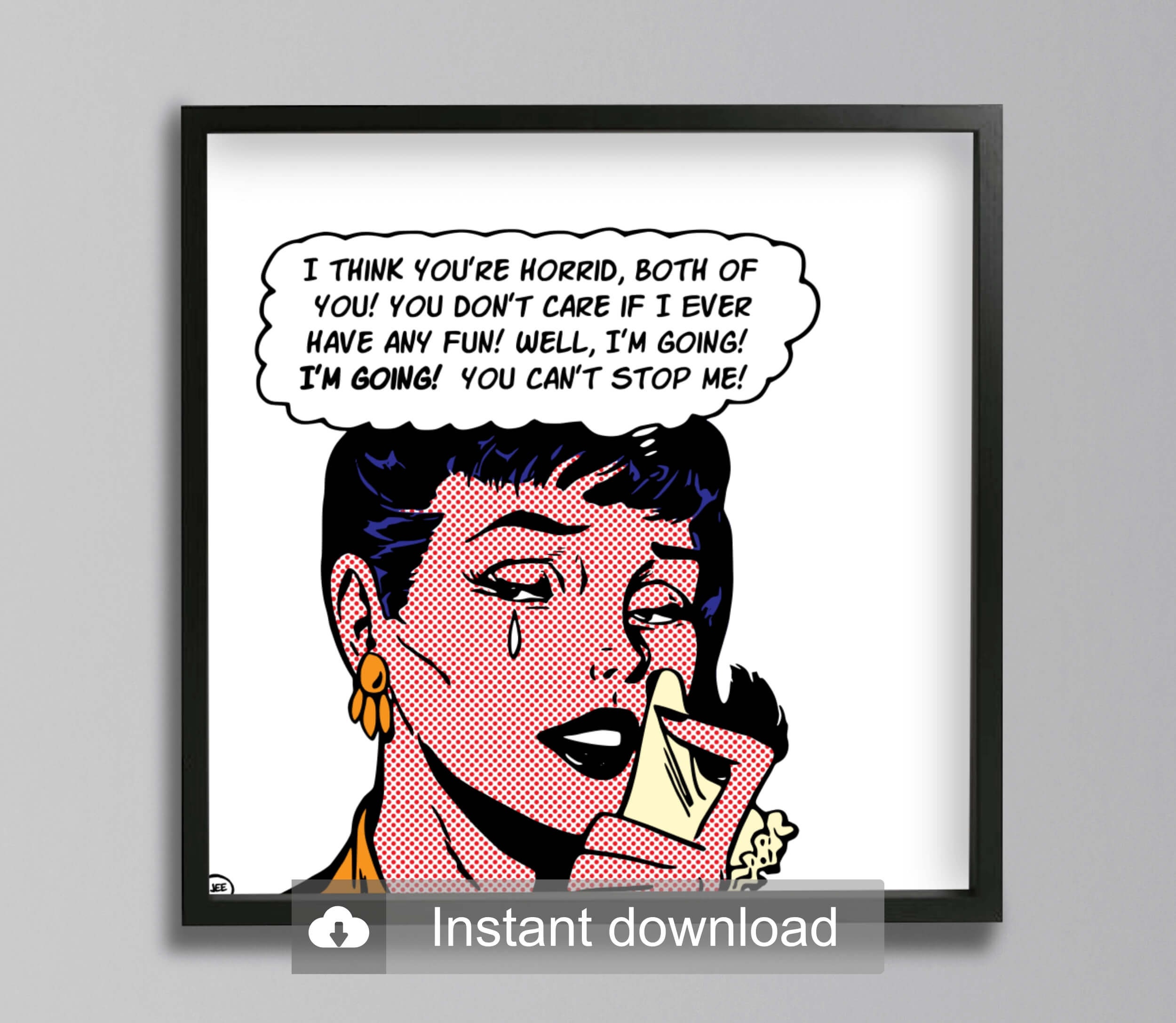 Anpassbare Pop Art | "Can ' t Stop Me" Vintage Comics Digital Print Download | Roy Lichtenstein Style