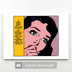 Customizable Pop Art | &quot;My Heart Sank&quot; Vintage Comics Digital Print Download | Roy Lichtenstein Style