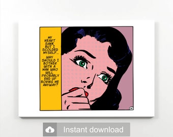 Customizable Pop Art | "My Heart Sank" Vintage Comics Digital Print Download | Roy Lichtenstein Style