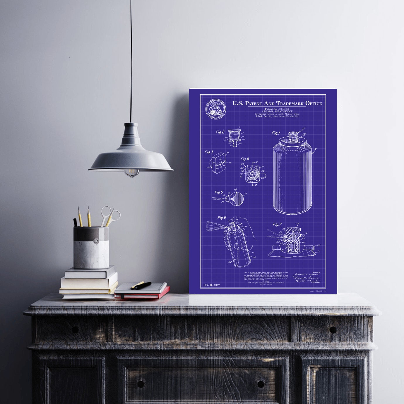 Spray Paint Can Patent Digital Print 3 Colors blue, Gray, Khaki