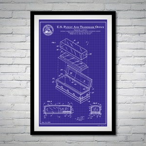 Casket Patent Digital Print | 3 colors (Blue, Gray, Khaki) | Coffin Invention Technical Drawing Digital Poster Download
