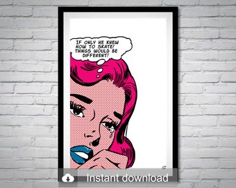 Anpassbare Pop Art | &quot;Skate Problem&quot; Vintage Comics Digital Print Download | Roy Lichtenstein Style