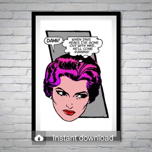 Customizable Pop Art | &quot;Twisted Game&quot; Digital Print Download | Roy Lichtenstein Style