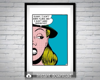 Anpassbare Pop Art | &quot;Keine Pläne kein Frühstück&quot; Vintage Comics Digital Print Download | Roy Lichtenstein Style
