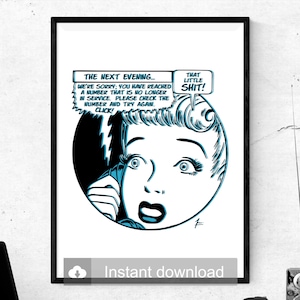 Customizable Pop Art | &quot;Wrong Number&quot; Vintage Comics Digital Print Download | Roy Lichtenstein Style | Retro Demotivational Ironic